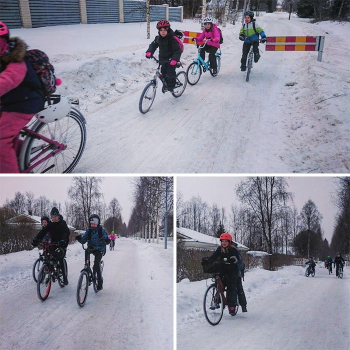 Дети в Финляндии ездят в школу на великах при -17 °C. Вот чего они добиваются