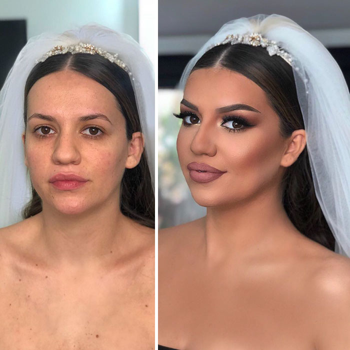 11 фото, сделанных до и после свадебного макияжа